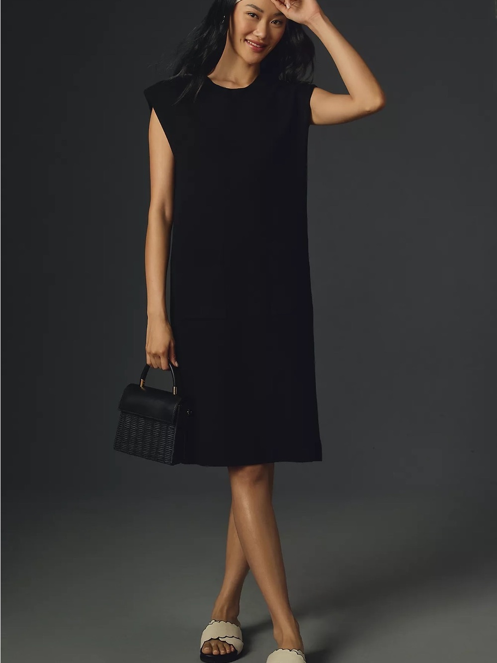 Maeve Black Midi Dress with Patch Pockets